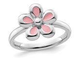 Sterling Silver Flower Ring with Pink Enamel